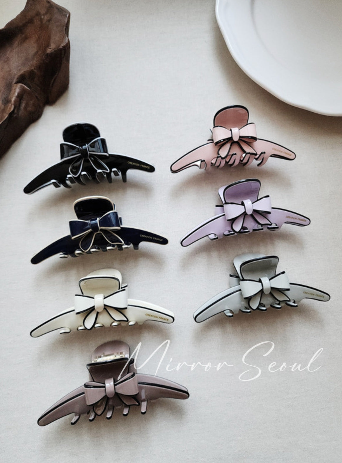 Mirror Acetate Solid Ribbon Bow Hairclaw