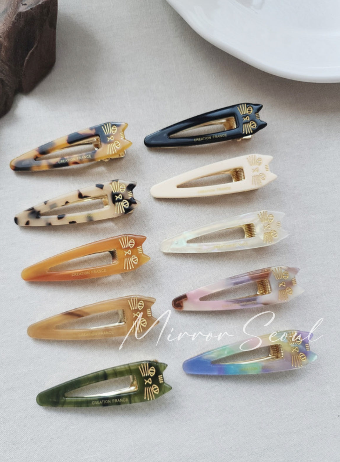 Mirror Acetate Kitty Hairpin