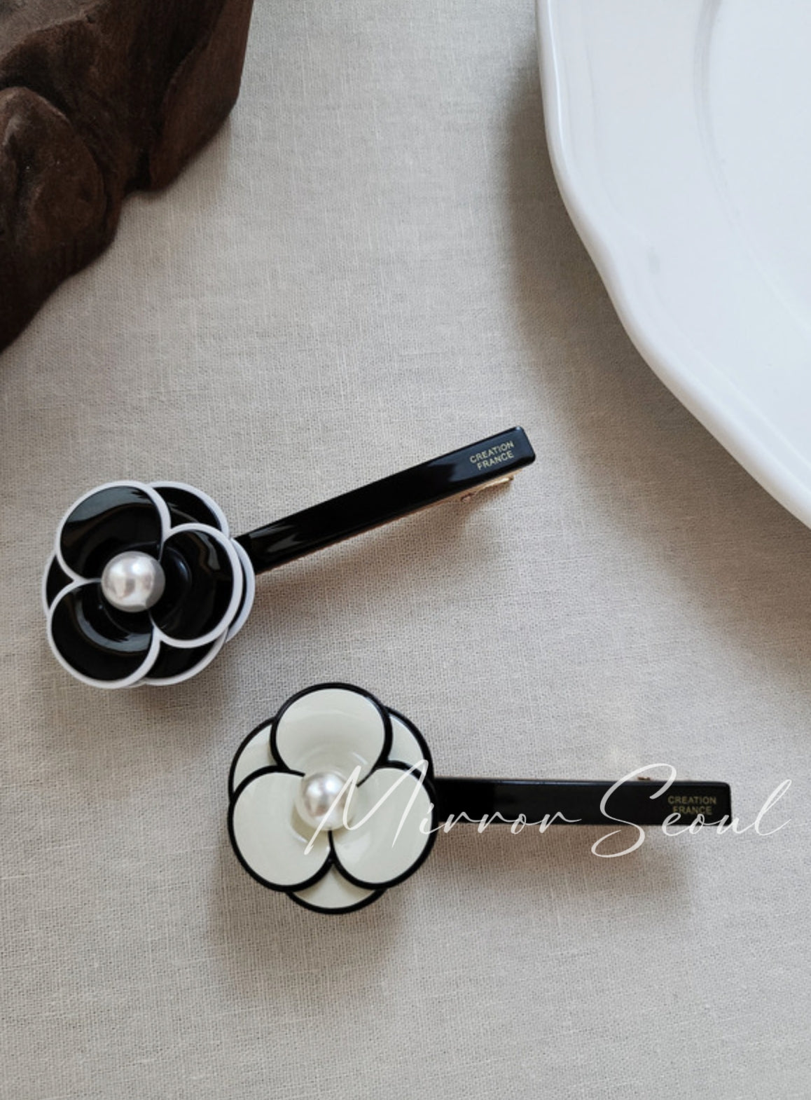 Mirror Acetate Camellia Flower Pearl Hairpin
