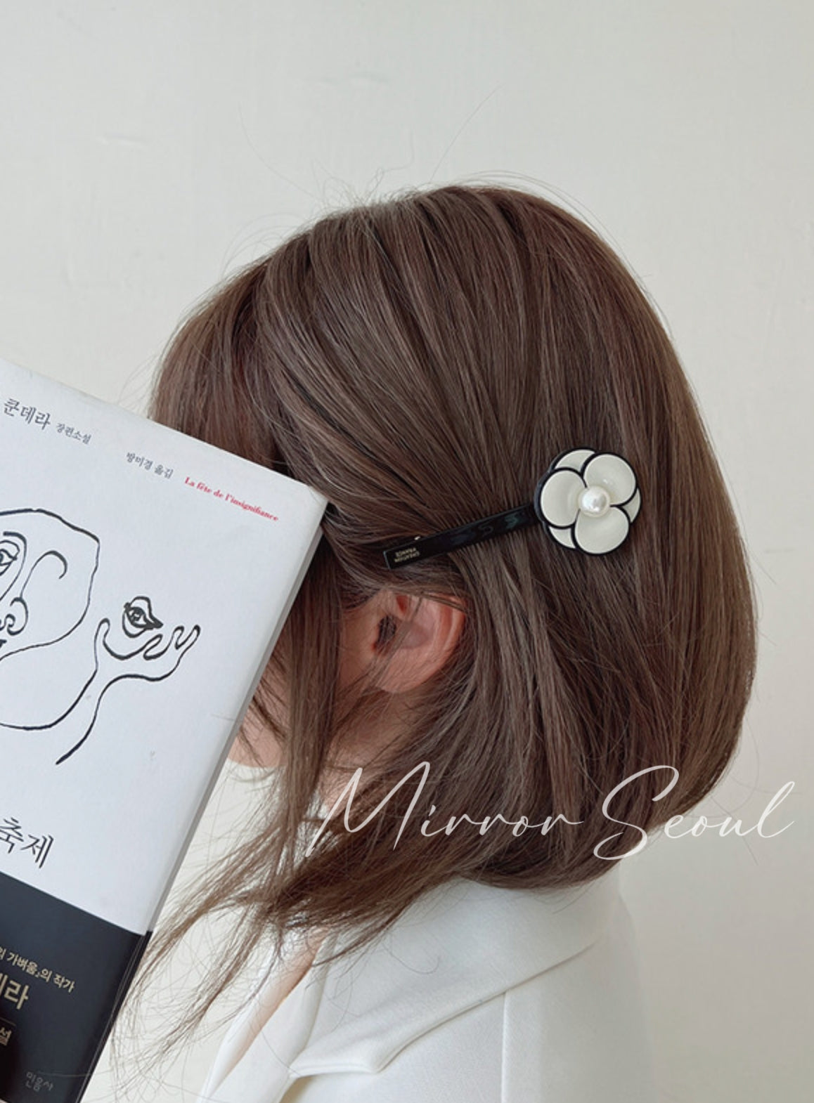 Mirror Acetate Camellia Flower Pearl Hairpin