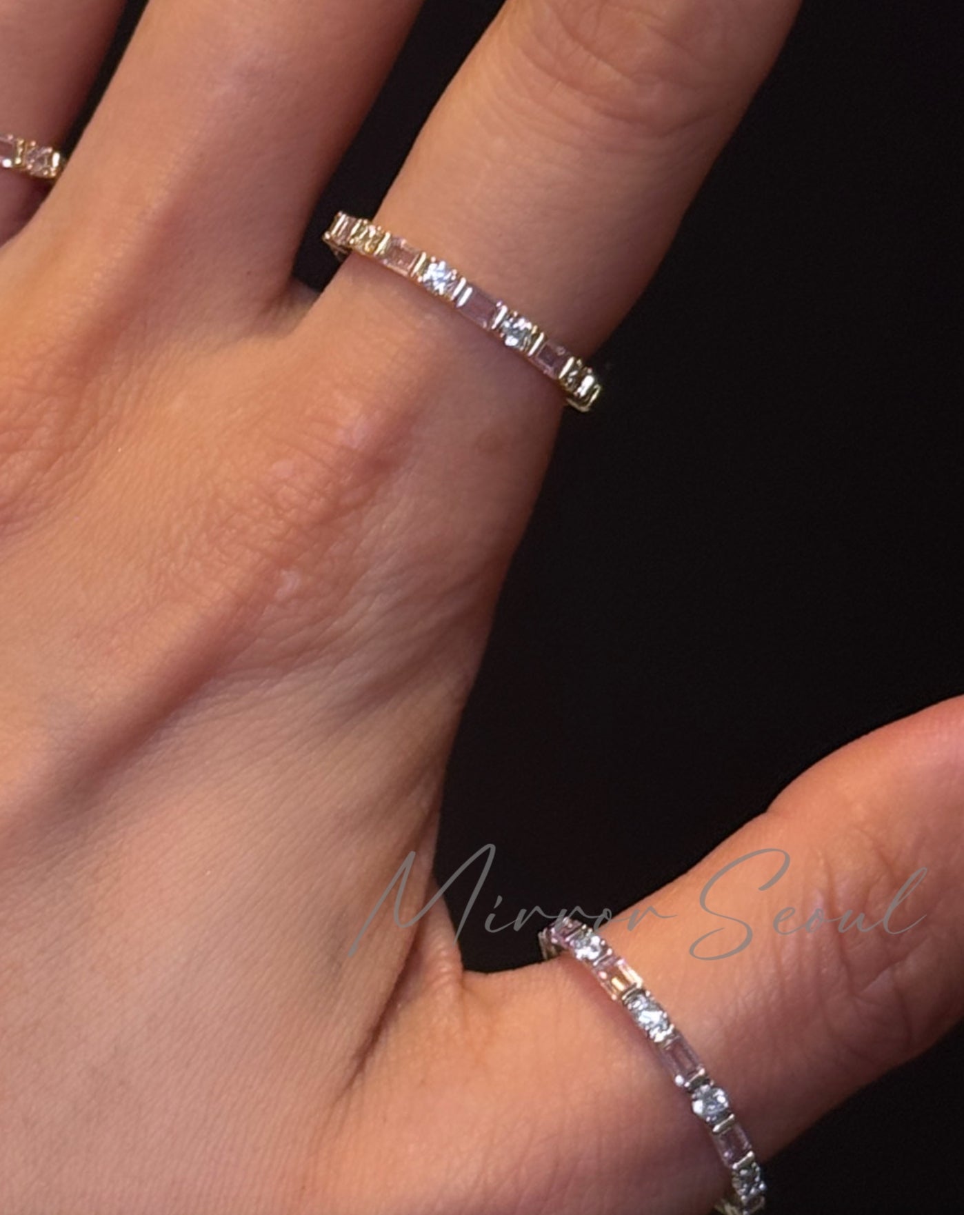 Mirror 14k Gold Plated - Pink Baguette Ring