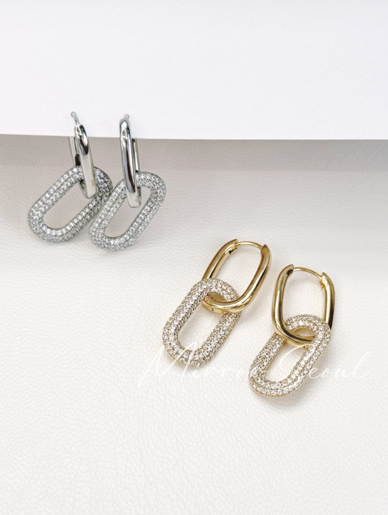 Mirror 14k Gold Plated Earrings - Pave Double Earrings
