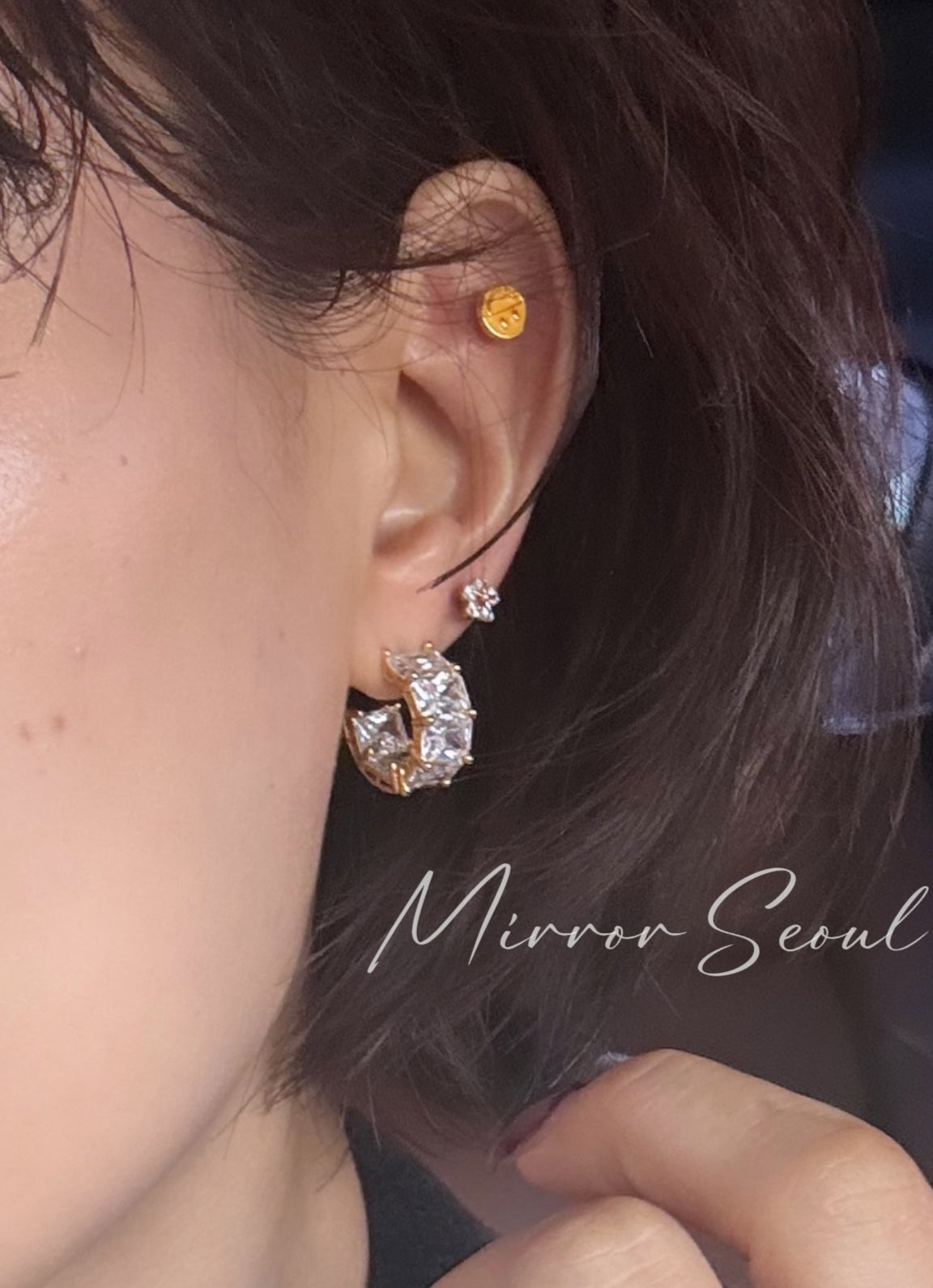 Mirror 14k Gold Plated Earrings - Emerald Cut Dia Hoop