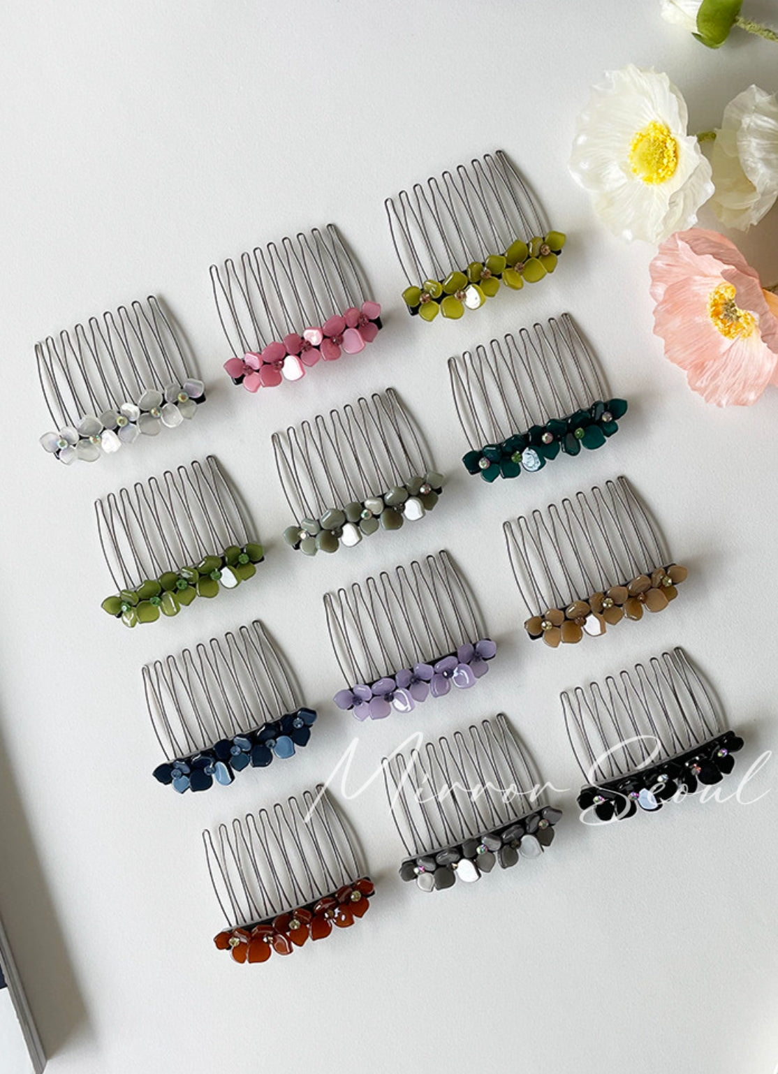 Mirror Acetate Flower Cubic Comb Hairpin