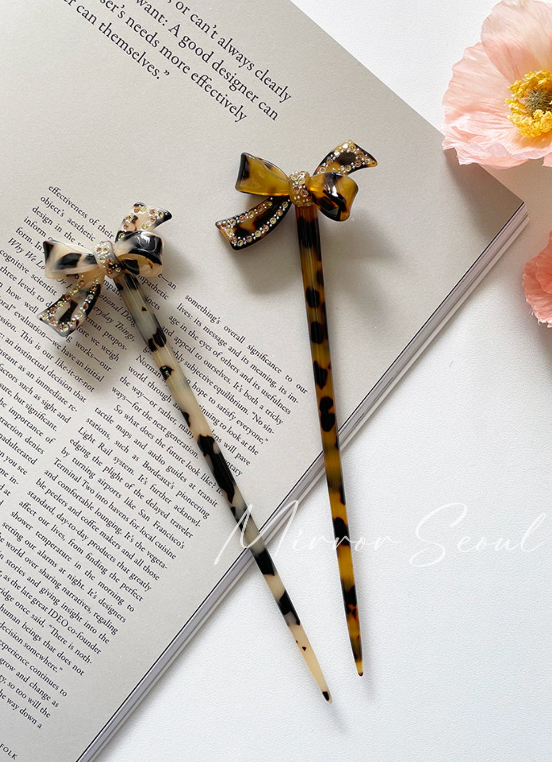 Mirror Acetate Cubic Ribbon Bow French Hairpin