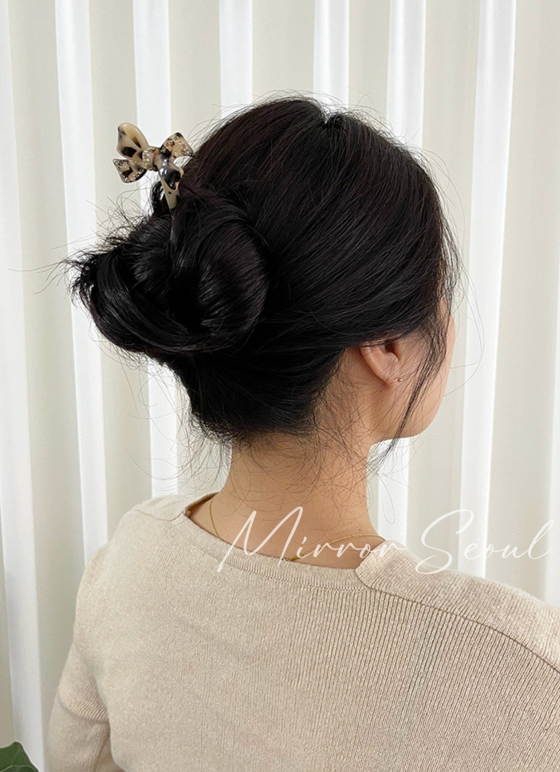 Mirror Acetate Cubic Ribbon Bow French Hairpin