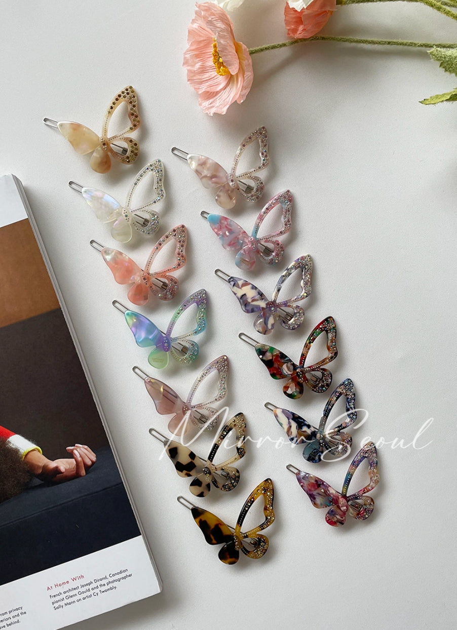 Mirror Acetate Bling Butterfly Hairpin