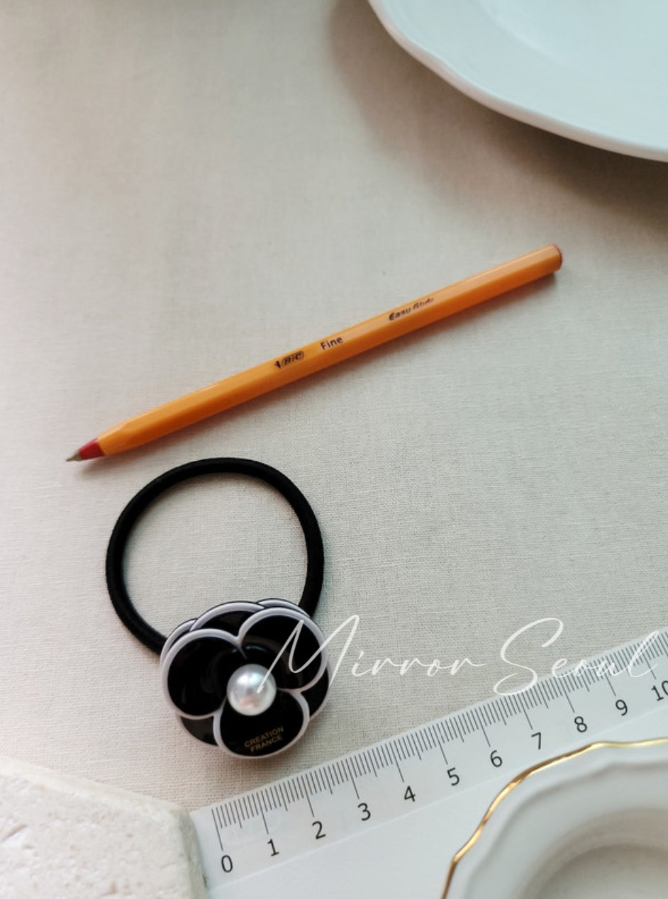 Mirror Acetate Camellia Flower Pearl Hairtie