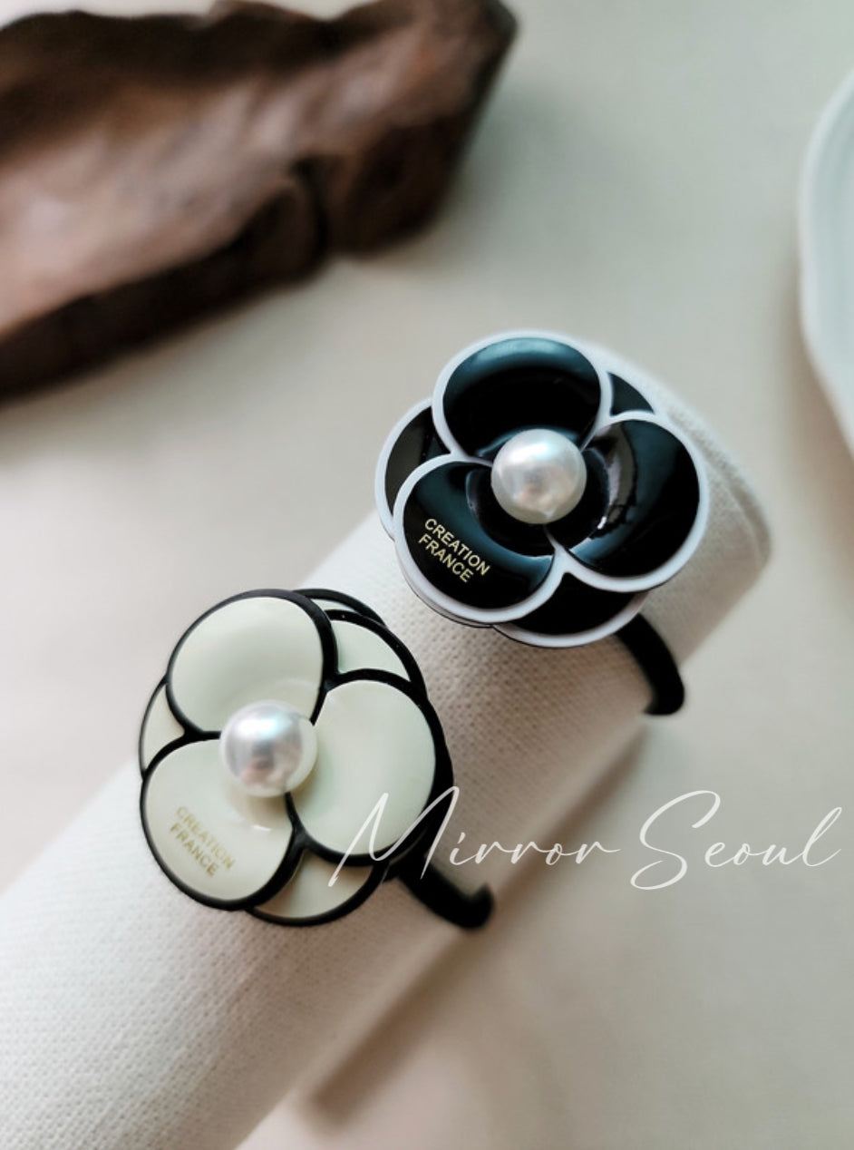 Mirror Acetate Camellia Flower Pearl Hairtie