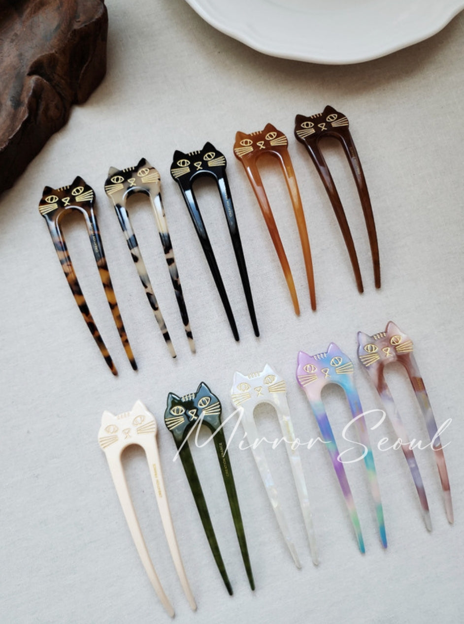 Mirror Acetate Kitten U-shape French Hairpin
